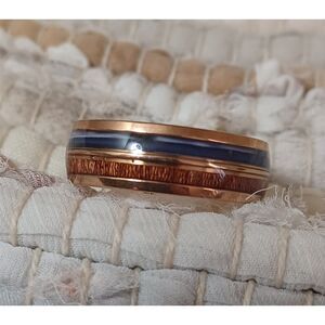 Size 12, Mens Ring, Blue & Brown, Rose Gold